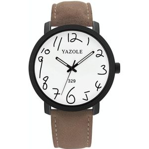 Yazole Personality Arabic Cijfer Dial Student Horloge Quartz Kinderen Horloge (329 witte lade bruine riem)