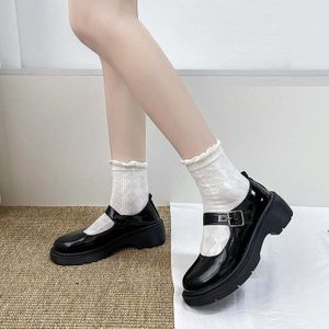 Kleine leren schoenen vrouwelijke studenten met rok dikke bodem gesp lente en herfst enkele schoenen  maat: 35 (zwart helder licht)
