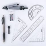 2 PCS Deli 9591 Student Drawing Set 8 Piece Set Compass Ruler Set Student Briefpapier (Zwart)