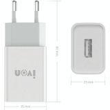 Ivon AD-33 2 in 1 2.1A enkele USB-poort Travel Charger + 1m USB tot 8 PIN-gegevenskabel Set  EU-stekker