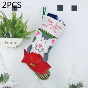 2 STKS CX20224 Kat Patroon Kerst Sok Gift Bag Kerstboom Hanger Decoratie