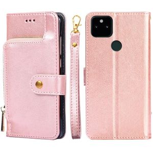 For Google Pixel 5a 5G Zipper Bag Horizontal Flip Leather Phone Case with Holder & Card Slots & Lanyard(Rose Gold)