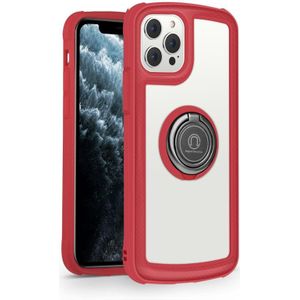 Militaire industrie acryl backplane schokbestendige beschermhoes met ringhouder voor iPhone 12 Pro Max (Rood)