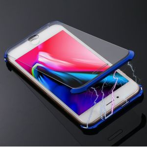 Ultradun hoekig frame magnetische absorptie dubbelzijdige gehard glas shell voor iPhone 8 plus (blauw)