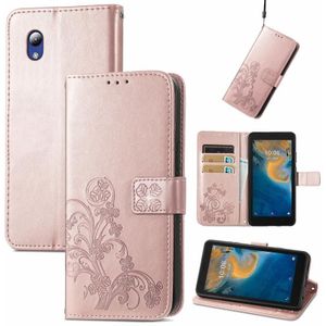 Voor ZTE-mes A31 Lite Four-Leaf Clasp In relif gemaakte lederen tas met Lanyard & Card Slot & Portemonnee & Houder (ROSE GOUD)