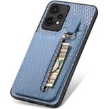Voor OnePlus Nord CE 2 Lite Koolstofvezel Verticale Flip Rits Telefoon Case(Blauw)