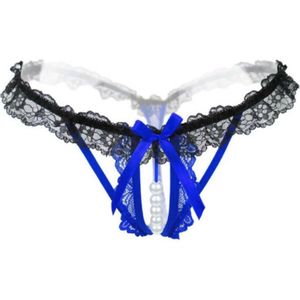 3 PCS Lady Pierced Sexy Slipje Temptation Lace Doorschijnend T Ondergoed (Blauw)