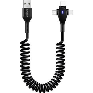 ENKAY Hat-Prince 3 in 1 6A USB naar 8 Pin+Type-C+Micro USB Supper Fast Charge Lente Kabel  Lengte: 1.8m(Zwart)