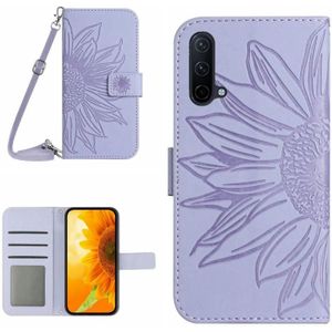 Voor OnePlus Nord CE 2 5G Skin Feel Sun Flower Pattern Flip Leather Phone Case met Lanyard (Paars)