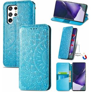 Voor Samsung Galaxy S22 Ultra 5G bloeiende mandala relif magnetische horizontale flip lederen tas met houder & kaart slots & portemonnee