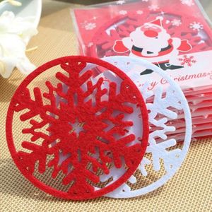 10 stuks Merry Christmas Decorations sneeuwvlokken Cup pad non-woven stof diner partij schotel lade koffie pads (rood)