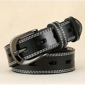 ZK--049 Dubbel gestikte holle gesp riem  lengte: 110 cm