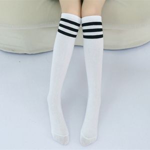 Hoge knie sokken strepen katoen sport school Skate lange sokken voor kinderen (wit + zwarte strook)