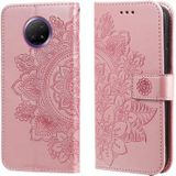 Voor Xiaomi Redmi Note 9T 5G / Note 9 5G (CN Versie) 7-Petal Bloemen Embossing Patroon Horizontale Flip PU Lederen Case met Houder & Kaart Slots & Portemonnee & Fotolijst (ROSE GOUD)