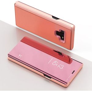 Spiegel Clear View horizontale Flip PU lederen case voor Galaxy Note 9  met houder (Rose goud)