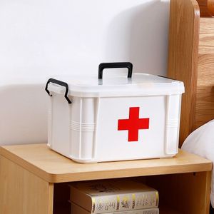 L familie medische doos meerlaagse medische noodmedicatie opbergdoos huishoudelijke kunststof doos (wit)