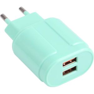 13-22 2.1A Dual USB Macarons Travel Charger  EU Plug(Green)