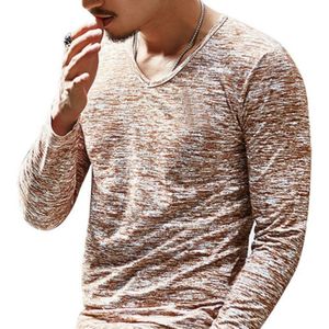 Slim Streetwear V-neck T Shirt Casual Fitness Tops Pullover Shirt voor heren(koffie)