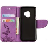 Voor Galaxy S9 Vintage relif bloemen vlinder patroon horizontale Flip lederen draagtas met kaartslot & houder & portemonnee & Lanyard(Purple)