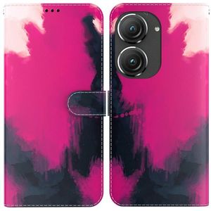 Voor Asus Zenfone 9 Aquarel Patroon Flip Lederen Telefoon Case (Berry Kleur)