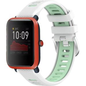 Voor Amazfit Bip 1S 22 mm kruistextuur twee kleuren siliconen stalen gesp horlogeband (wit + groenblauw)