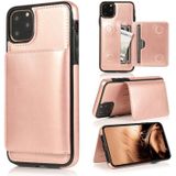 Voor iPhone 11 Pro schokbestendige PU + TPU beschermhoes met kaartsleuven & houder (Rose goud)