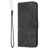 Voor Samsung Galaxy A50S Skin Feel In relif Sunflower Horizontale Flip Leren Case Met Houder & Card Slots & Wallet & Lanyard (Zwart)