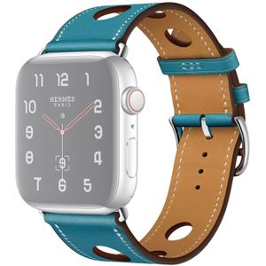 Voor Apple Watch Series 5 & 4 44mm / 3 & 2 & 1 42mm Leder Drie gaten vervangende band horlogeband(blauw)