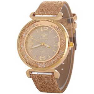 FULAIDA vrouwen Strass goud poeder PU lederen band quartz horloge (goud)