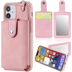 Schokbestendige beschermhoes met Mirror & Card Slot & Short Lanyard Voor iPhone 12 mini(Pink)