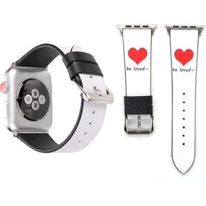 Fashion eenvoudig hart patroon lederen pols horloge Band voor Apple Watch serie 3 & 2 & 1 42mm(White)