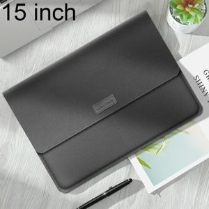 Litchi Patroon PU Lederen Waterdichte Ultradunne Bescherming Liner Bag Aktetas Laptop Draagtas voor 15 inch Laptops (Grijs)