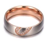 Mode Rhinestone liefde hart Splice paren ring fijne Titanium stalen ring voor mannen en vrouwen (goud met diamant  US maat: 9)