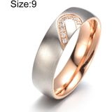 Mode Rhinestone liefde hart Splice paren ring fijne Titanium stalen ring voor mannen en vrouwen (goud met diamant  US maat: 9)