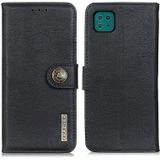 Voor Samsung Galaxy A22 5G (EU-versie) KHAZNEH Koeienhuid textuur horizontale flip lederen hoesje met houder en kaart slots &portemonnee (zwart)