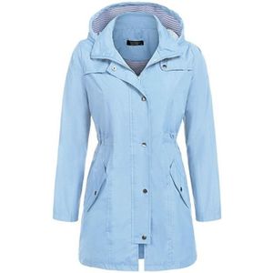 Casual vrouwen waterdichte taille hooded lange jas (Sky Blue)
