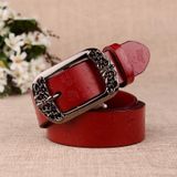 ZK--067 Retro Gegraveerde Gesp Vlinder Print Pin Gesp Leren Riem  Lengte: 110cm (Rood)