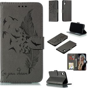 Feather patroon Litchi textuur horizontale Flip lederen draagtas met portemonnee & houder & kaartsleuven voor iPhone XR (grijs)
