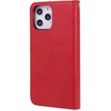 Voor iPhone 12 Pro Max 2 in 1 Solid Color Afneembare PU Lederen case met kaartslots & magnetische houder & fotolijst & portemonnee & riem(rood)