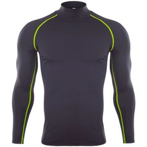 SIGETU heren High-Neck stretch sneldrogende sportkleding (kleur: zwart groen maat: XXXL)