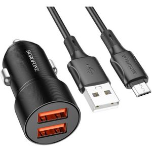 BOROFONE BZ19B Wijsheid QC3.0 Dubbele USB-poorten Snel opladen Autolader met USB naar Micro USB-kabel