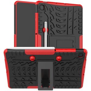 Voor Samsung Galaxy S6 Lite Tire Texture TPU+PC Shockproof Case  met Holder & Pen Tray(Red)