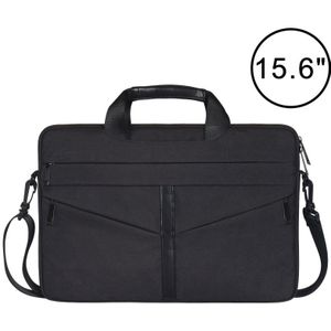 15 6 inch ademend slijtvaste Fashion Business schouder Handheld rits laptoptas met schouderband (zwart)