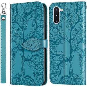 Voor Samsung Galaxy Note10 Life of Tree Embossing Pattern Horizontale Flip Lederen Case met Holder & Card Slot & Wallet & Photo Frame & Lanyard(Lake Blue)