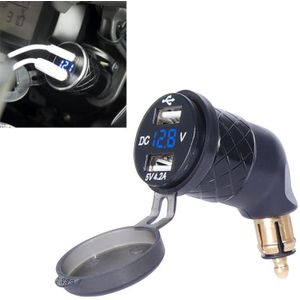 Duitse EU Plug Special Motorcycle Elbow Charger Dual USB Voltmeter 4.2A Charger  Shell Color:Black (Blue Light)