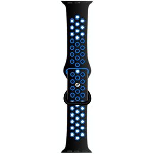 Butterfly Buckle Dual-tone vloeibare siliconen vervangende watchband voor Apple Watch Series 6 & se  5 & 4 40mm / 3  2 & 1 38mm (zwart + hemelsblauw)