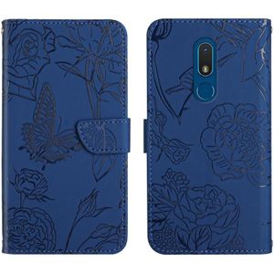 For Nokia C03 2020 Skin Feel Butterfly Peony Embossed Leather Phone Case(Blue)