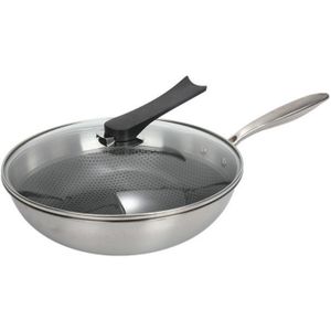 Huishouden 304 roestvrijstaal olievrije en ongecoate platte bodem wok geschikt voor inductiefornuis gas  grootte: 32cm