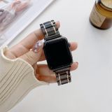 Vijf kralen keramische stalen vervanging horlogebanden voor Apple Watch Series 6 & SE & 5 & 4 44mm / 3 & 2 & 1 42mm (zwart + rose goud)