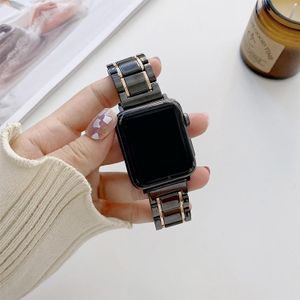 Vijf kralen keramische stalen vervanging horlogebanden voor Apple Watch Series 6 & SE & 5 & 4 44mm / 3 & 2 & 1 42mm (zwart + rose goud)